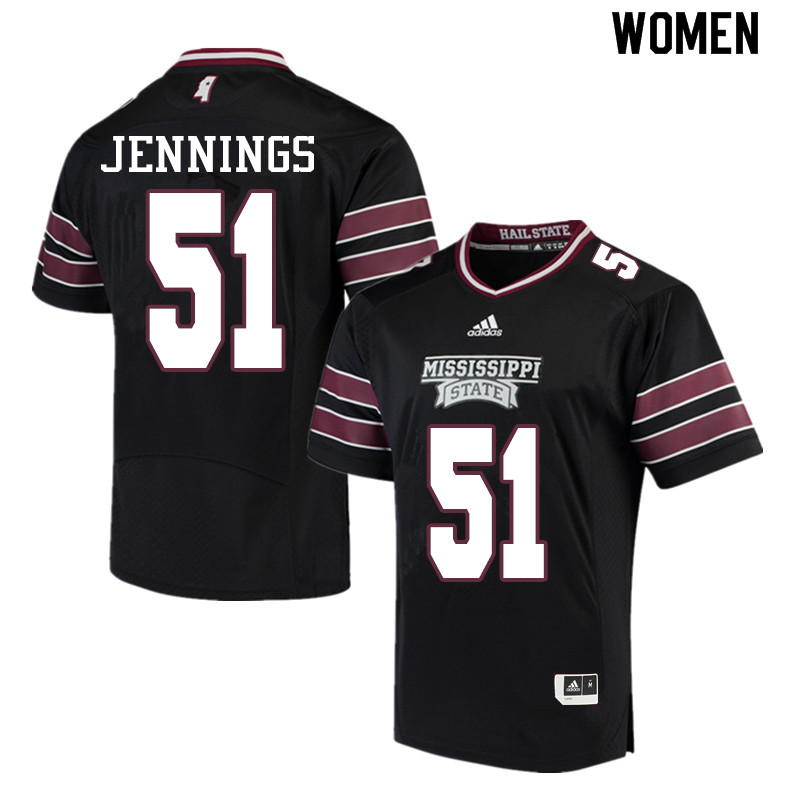 Women #51 R.J. Jennings Mississippi State Bulldogs College Football Jerseys Sale-Black